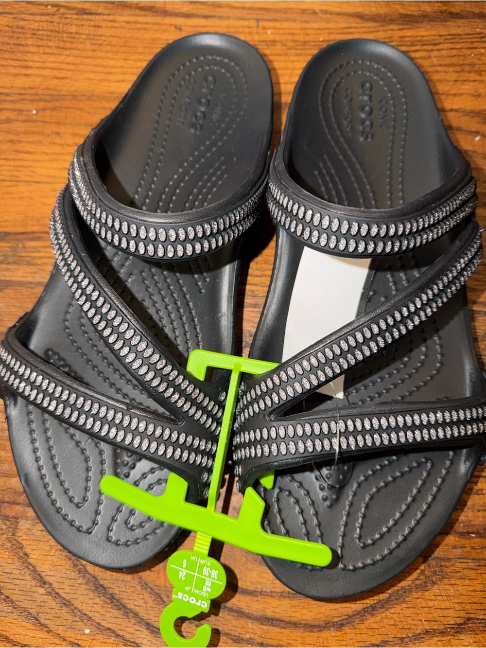 CROCS Black Strappy womens Sandals with Silver Accent size 8-NEW